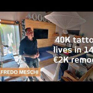 Lives in 14m2 bedroom-turned-apartment. Wears 40K tattoos