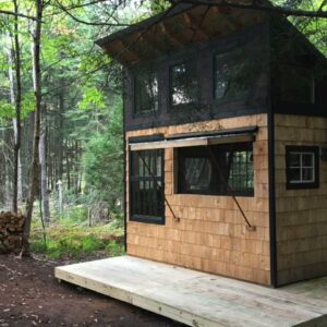 Student built Tiny House Cabin In The Woods (all materials HIKED in!)