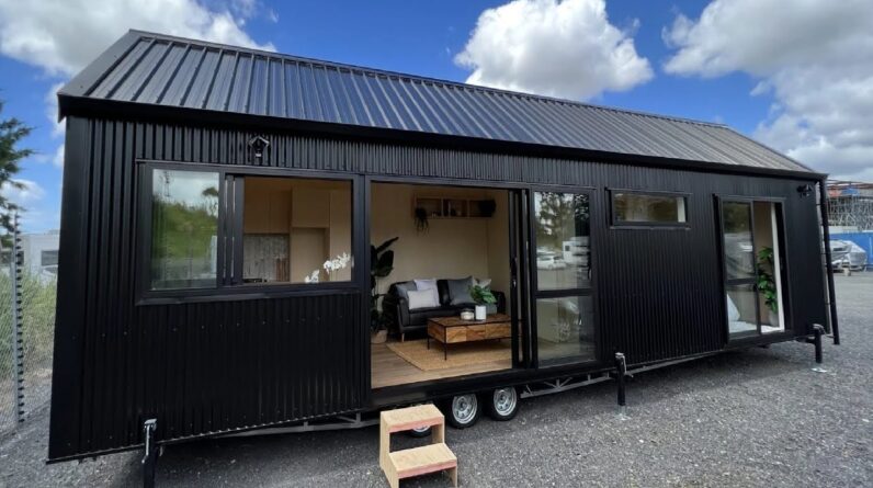 The MOST LUXURIOUS Long Black Design Tiny House with Gable Roof