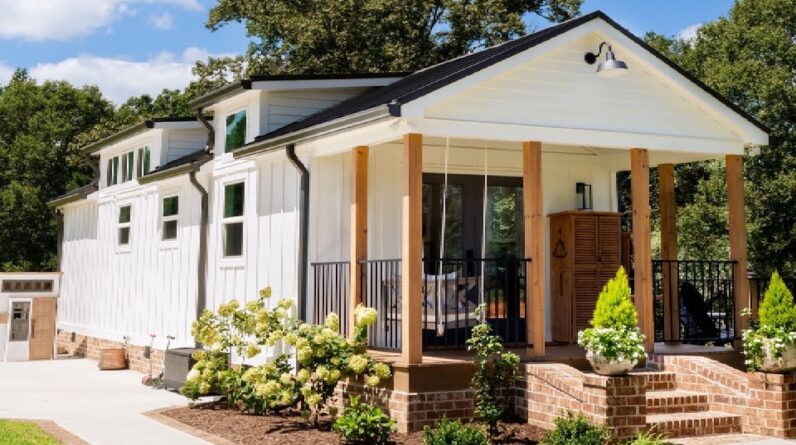 THE MOST BEAUTIFUL IN WHITE HARVEST PARK MODEL TINY HOME BY MUSTARD SEED TINY HOMES